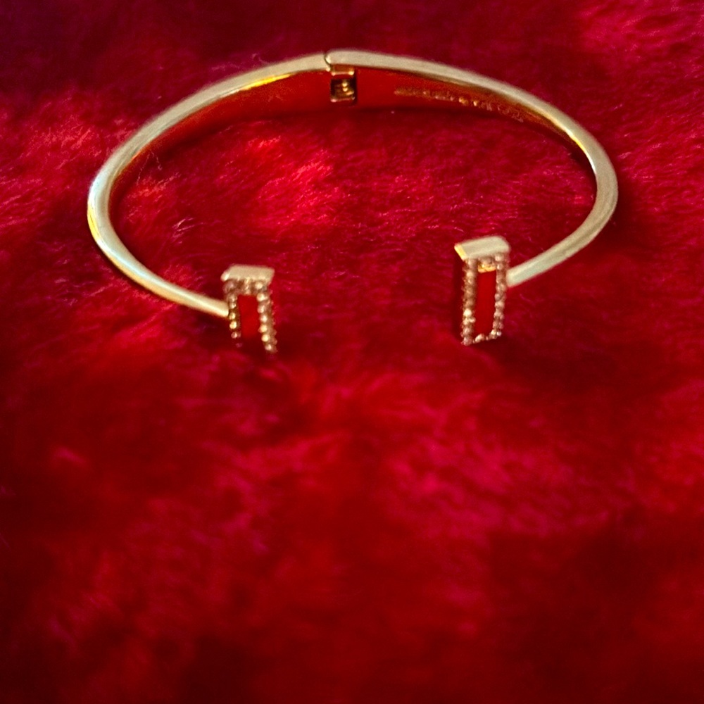 Kate Spade gold tone, fashion bracelet with tiny pave rhinestones, minimalist